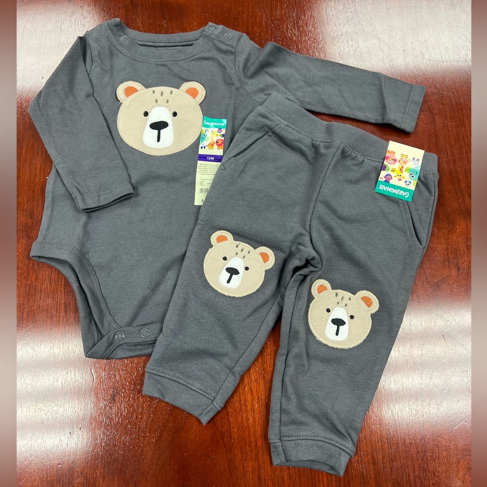 Garanimals Gray Bear Baby Outfit Set Sz 12 months